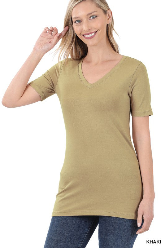 Zenana | Cotton V Neck Short Sleeve T Shirts | us.meeeshop