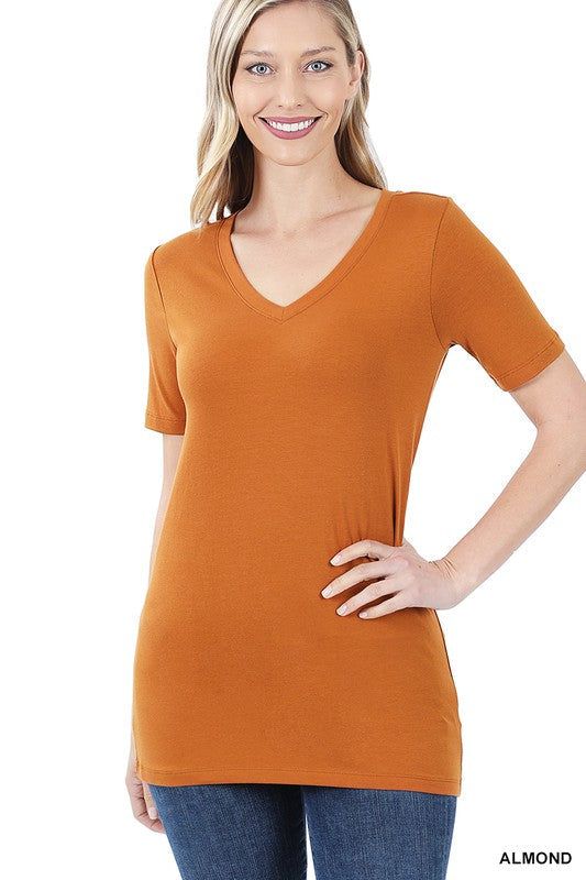 Zenana | Cotton V Neck Short Sleeve T Shirts us.meeeshop - 