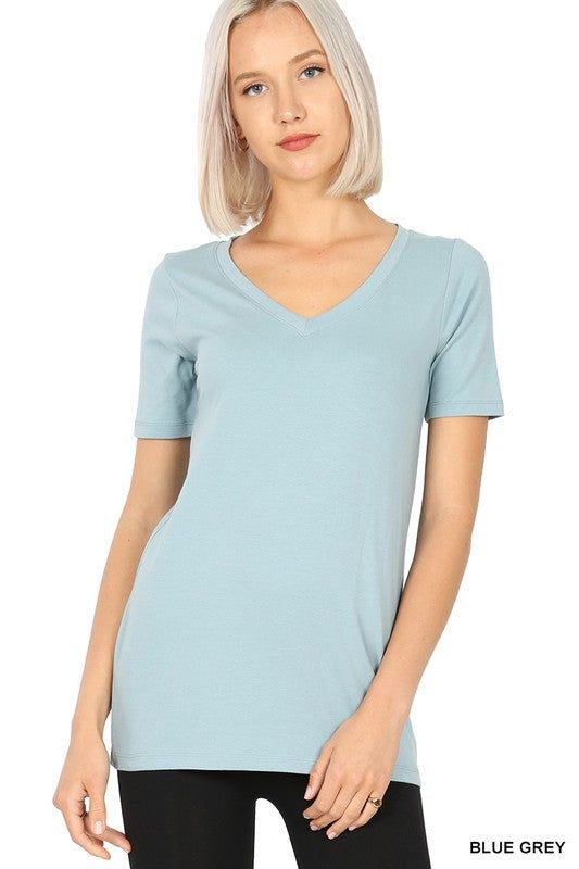 Zenana | Cotton V Neck Short Sleeve T Shirts us.meeeshop - 