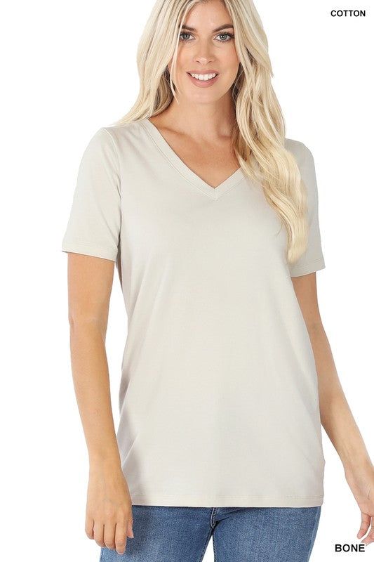 Zenana | Cotton V Neck Short Sleeve T Shirts us.meeeshop - 