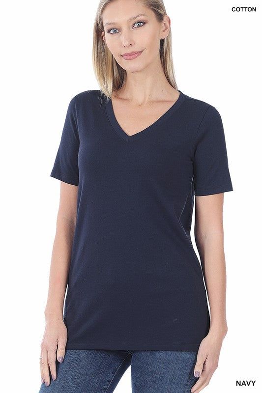 Zenana | Cotton V Neck Short Sleeve T Shirts us.meeeshop - 