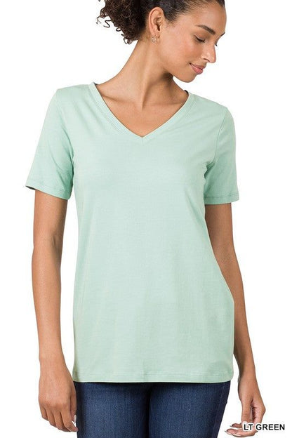 Zenana | Cotton V Neck Short Sleeve T Shirts us.meeeshop - 