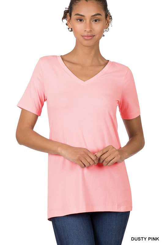 Zenana | Cotton V Neck Short Sleeve T Shirts us.meeeshop - 