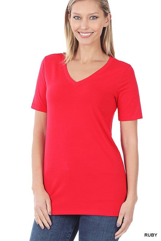 Zenana | Cotton V Neck Short Sleeve T Shirts us.meeeshop - 