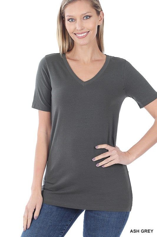 Zenana | Cotton V Neck Short Sleeve T Shirts us.meeeshop - 