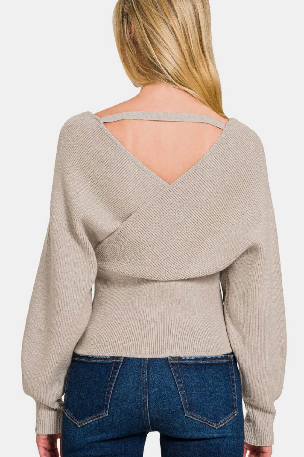 Zenana Cross Wrap Rib Long Sleeve Sweater us.meeeshop - 