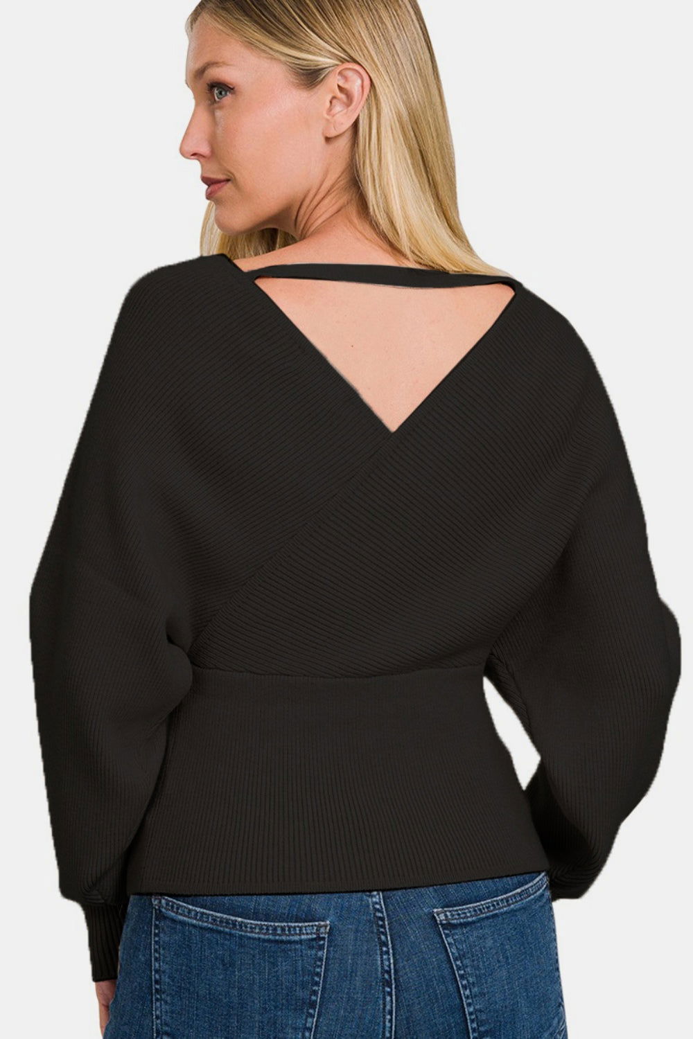 Zenana Cross Wrap Rib Long Sleeve Sweater us.meeeshop - 