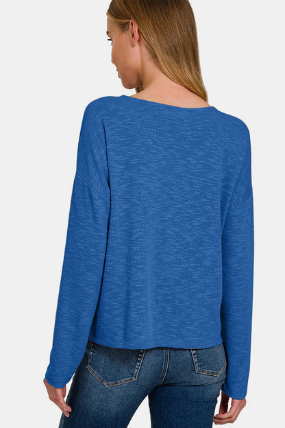 Zenana Dropped Shoulder Long Sleeve T-Shirt us.meeeshop - 