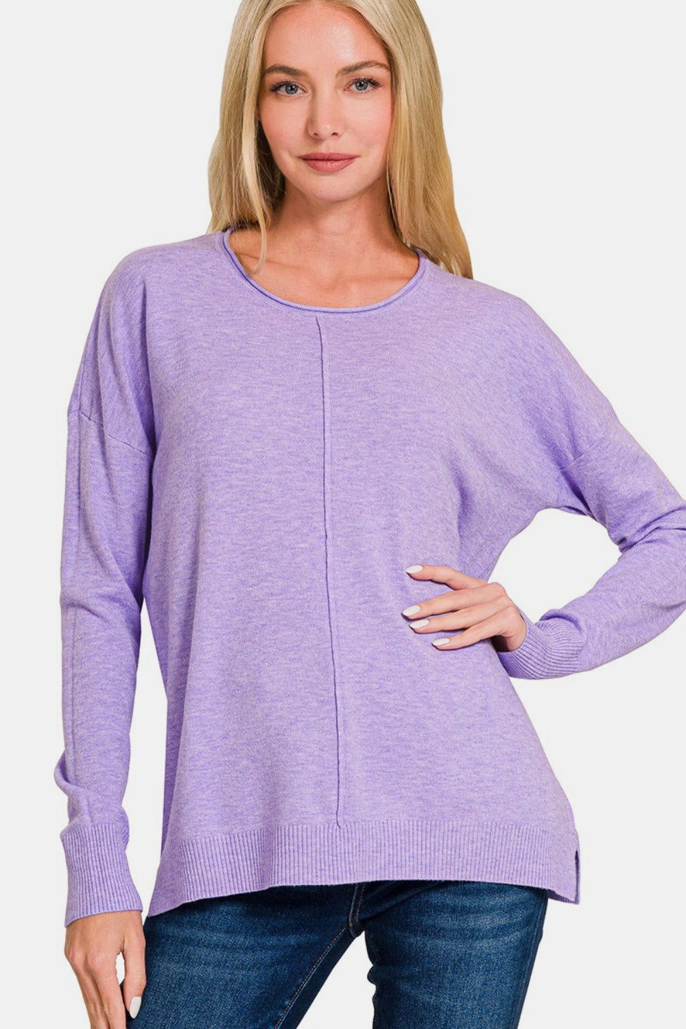 Zenana Front Seam Round Neck Sweater us.meeeshop - Shirts & Tops