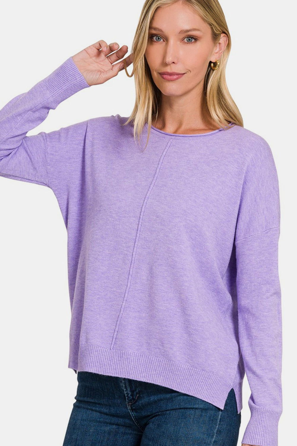 Zenana Front Seam Round Neck Sweater us.meeeshop - 