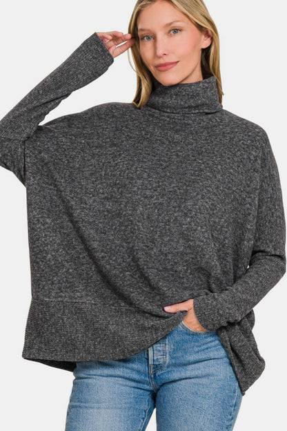 Zenana Full Size Brushed Melange Hacci Turtleneck Sweater us.meeeshop - 