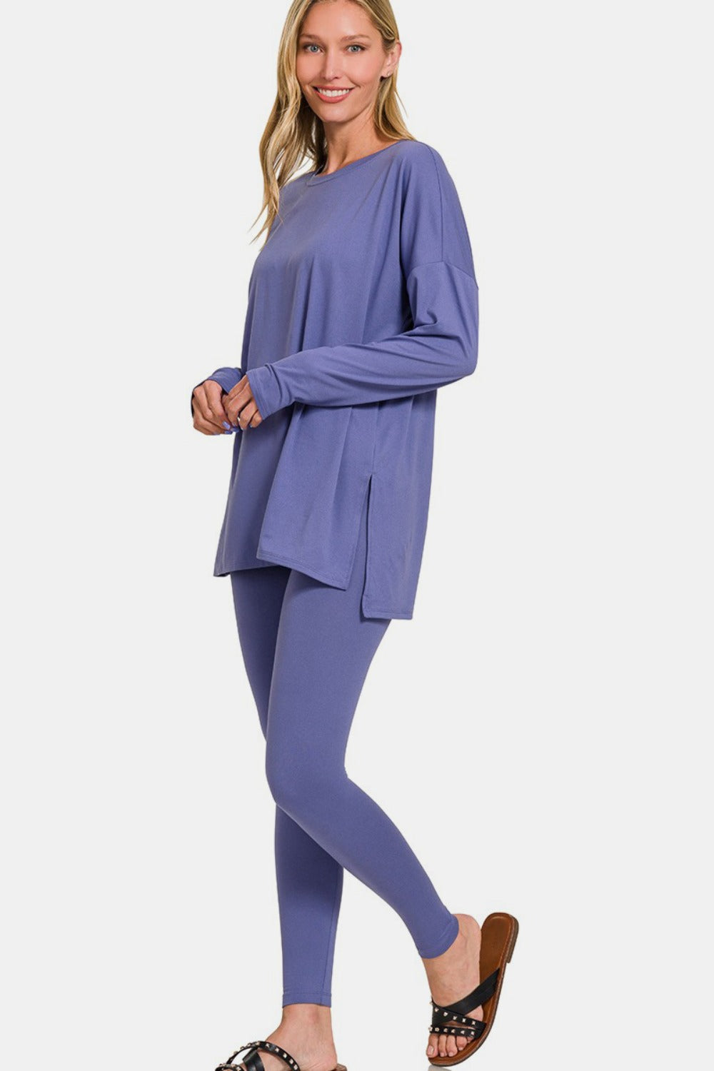 Zenana Full Size Brushed Microfiber Top and Leggings Lounge Set In Marlin us.meeeshop - Outfit Sets