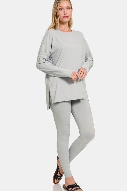 Zenana Full Size Brushed Microfiber Top and Leggings Lounge Set us.meeeshop - Loungewear