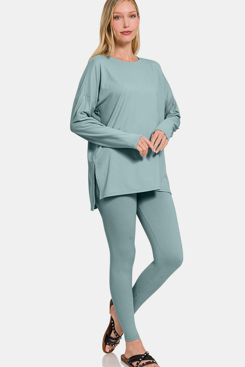 Zenana Full Size Brushed Microfiber Top and Leggings Lounge Set us.meeeshop - 