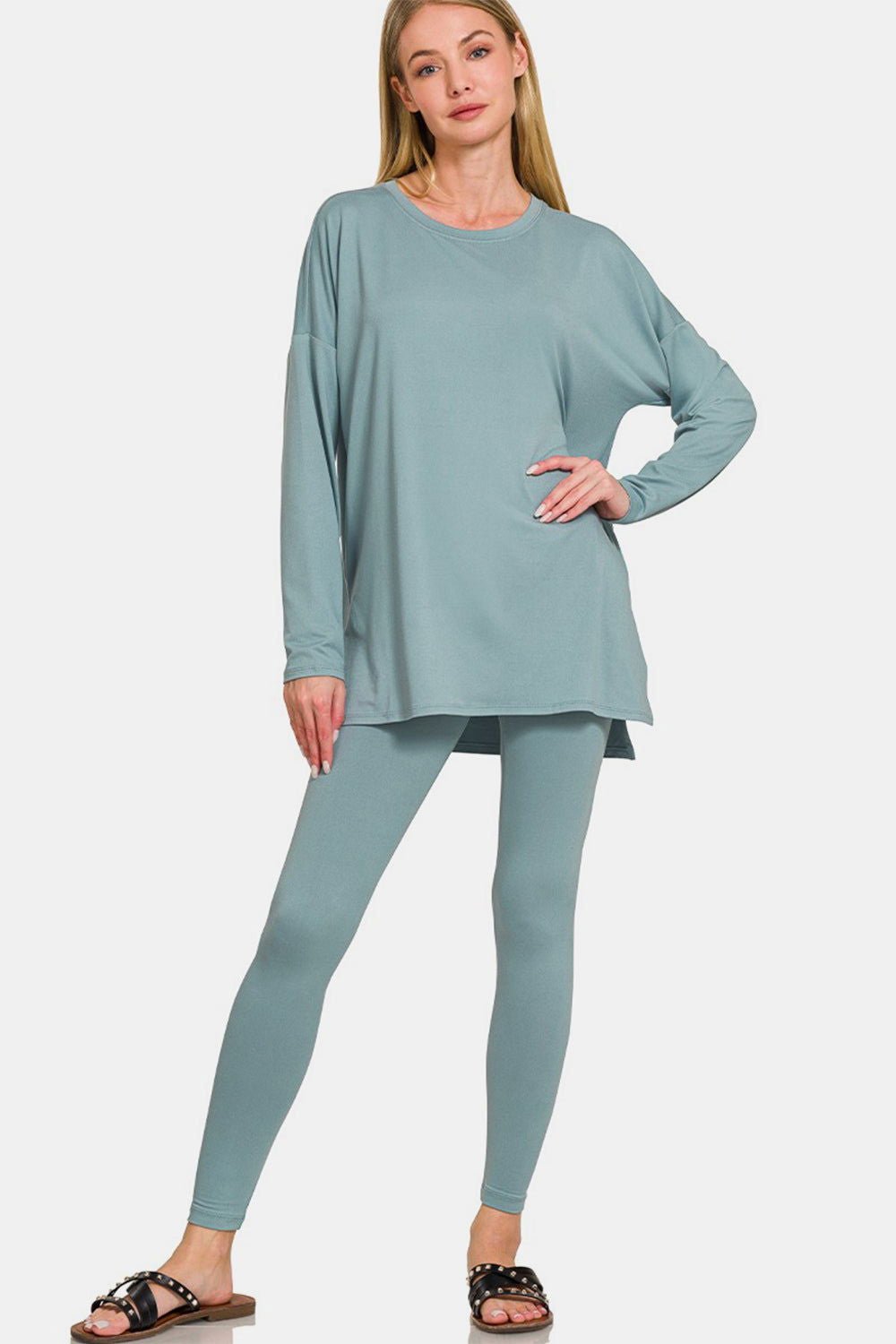 Zenana Full Size Brushed Microfiber Top and Leggings Lounge Set us.meeeshop - Loungewear