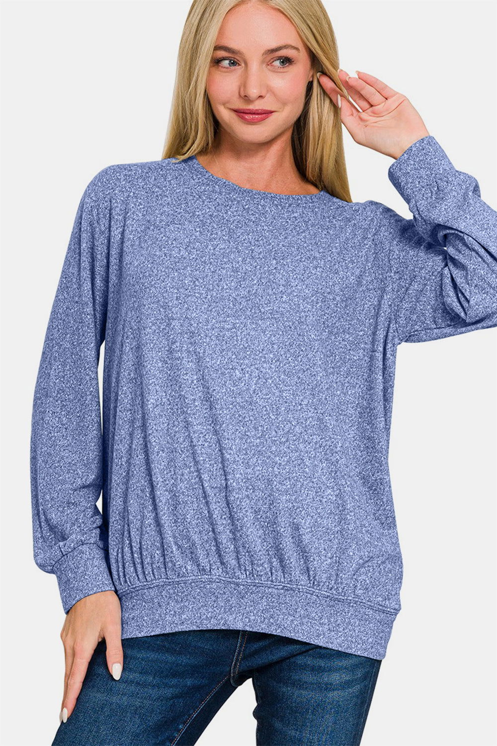 Zenana Full Size Melange Round Neck Top us.meeeshop - 