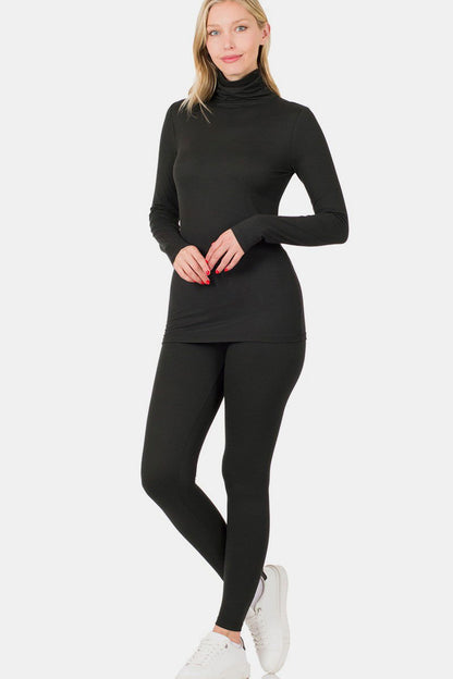 Zenana Full Size Turtleneck Top and Leggings Lounge Set us.meeeshop - Loungewear