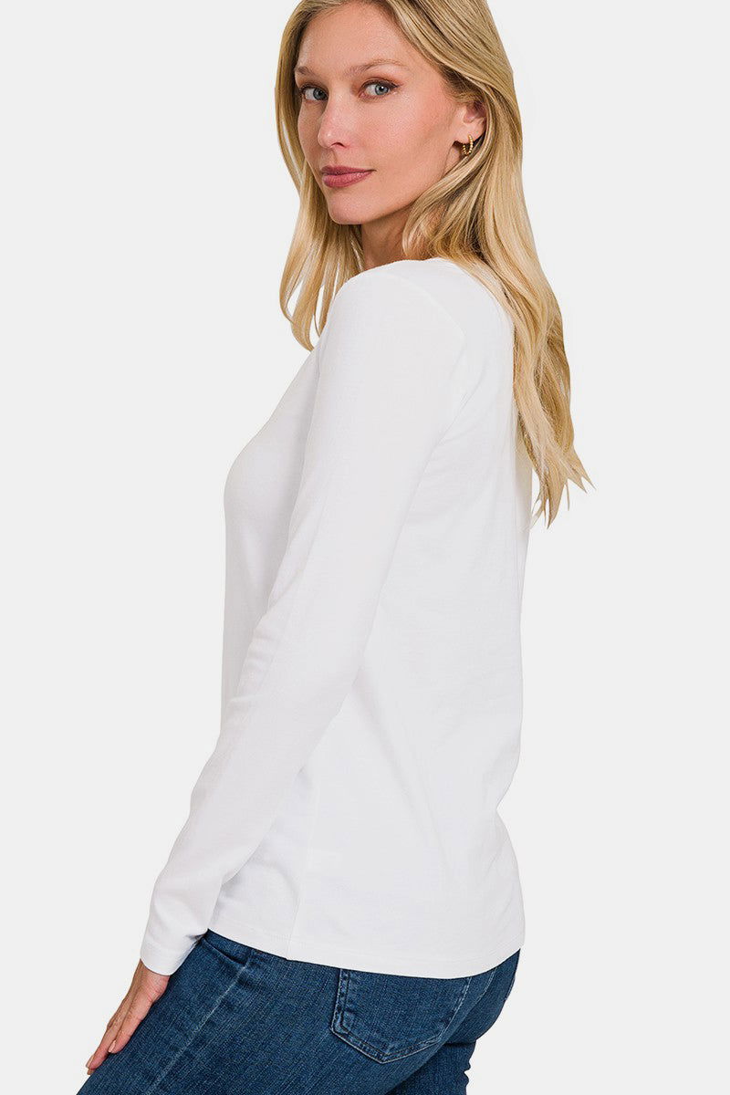 Zenana Full Size V-Neck Long Sleeve T-Shirt In White us.meeeshop - 