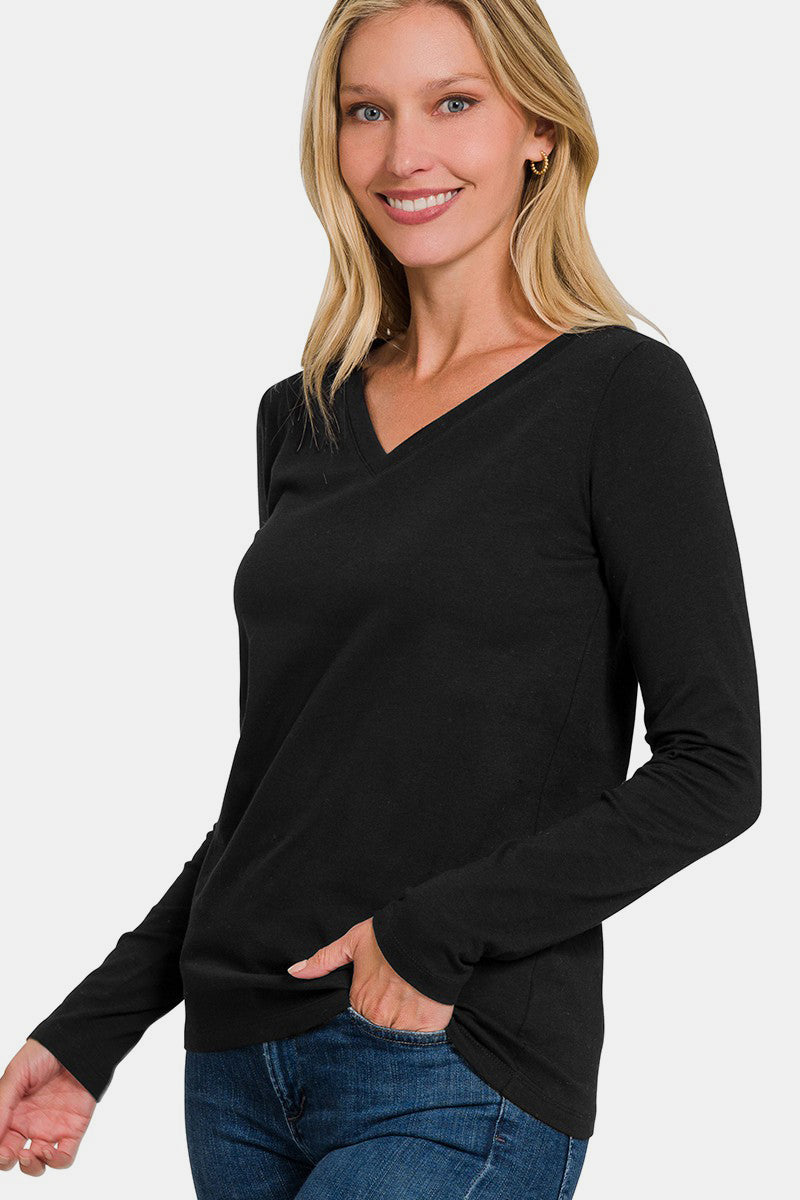 Zenana Full Size V-Neck Long Sleeve T-Shirt us.meeeshop - 