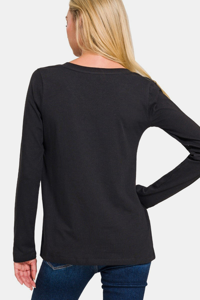 Zenana Full Size V-Neck Long Sleeve T-Shirt us.meeeshop - 