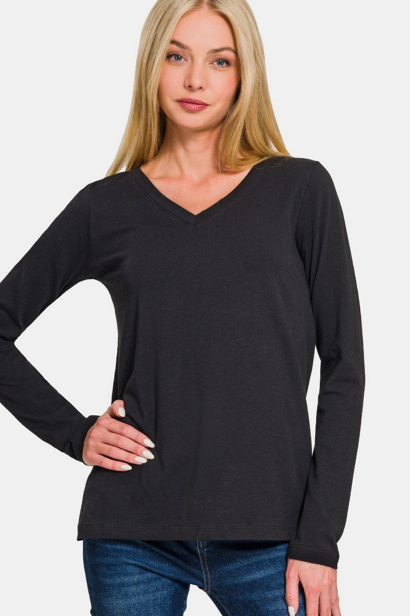 Zenana Full Size V-Neck Long Sleeve T-Shirt us.meeeshop - Shirts & Tops