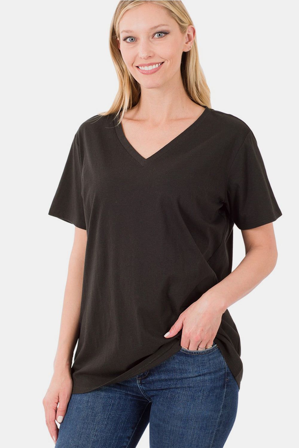 Zenana Full Size V-Neck Short Sleeve T-Shirt us.meeeshop - Shirts & Tops