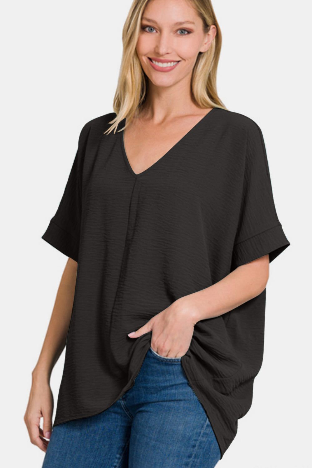 Zenana Full Size V-Neck Short Sleeve Top us.meeeshop - 