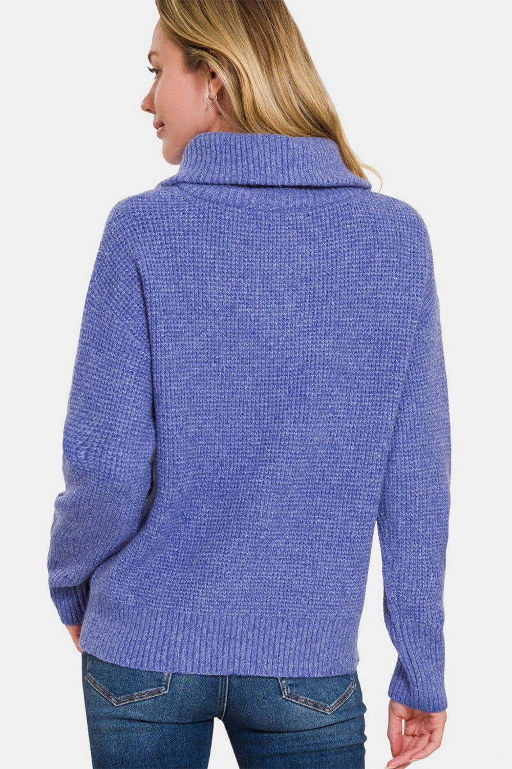 Zenana Half Zip Long Sleeve Sweater In Marlin us.meeeshop - 