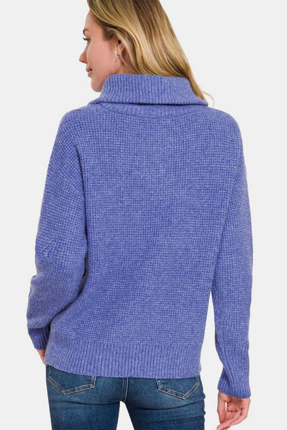 Zenana Half Zip Long Sleeve Sweater In Marlin us.meeeshop - 