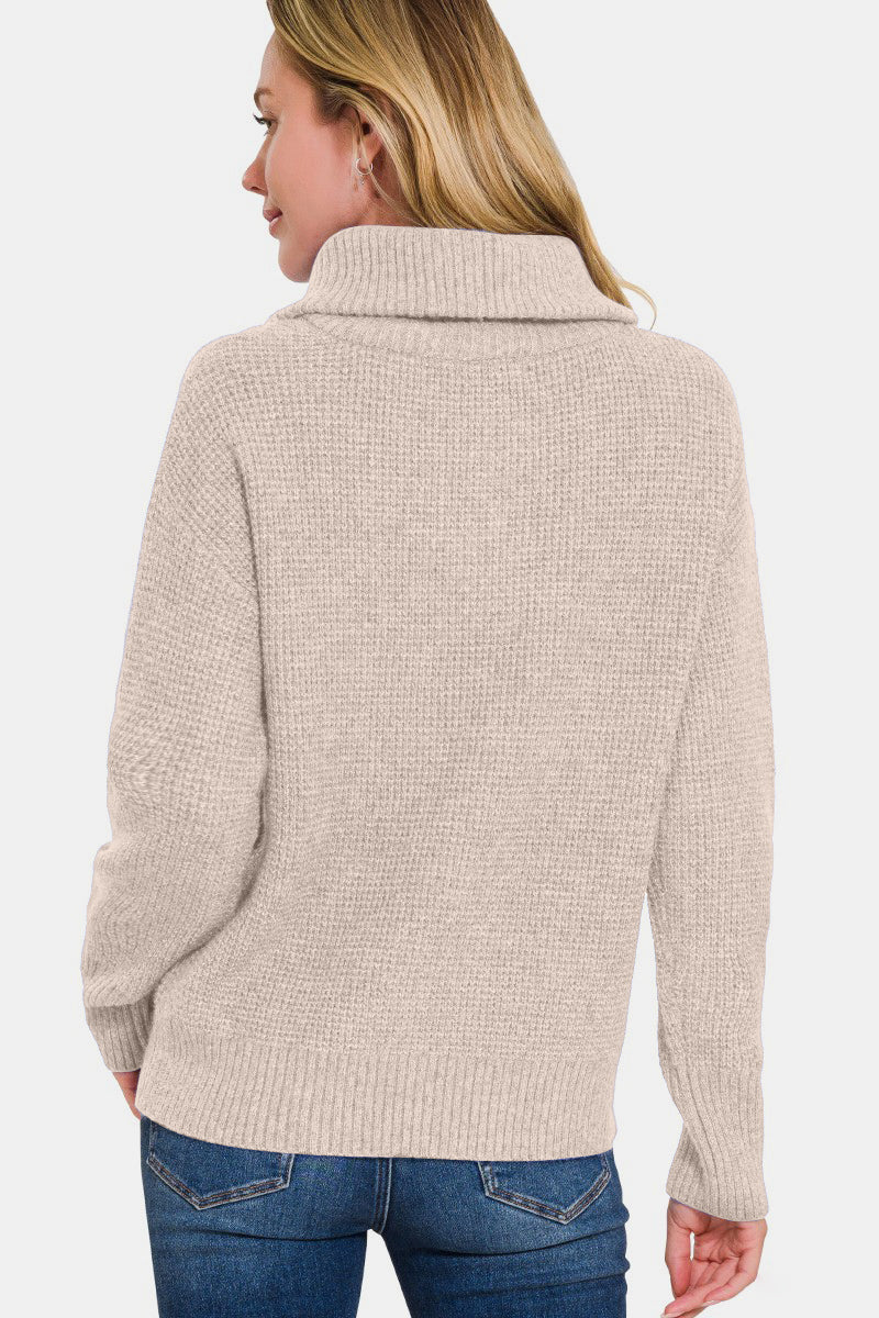 Zenana Half Zip Long Sleeve Sweater In Mocha us.meeeshop - 