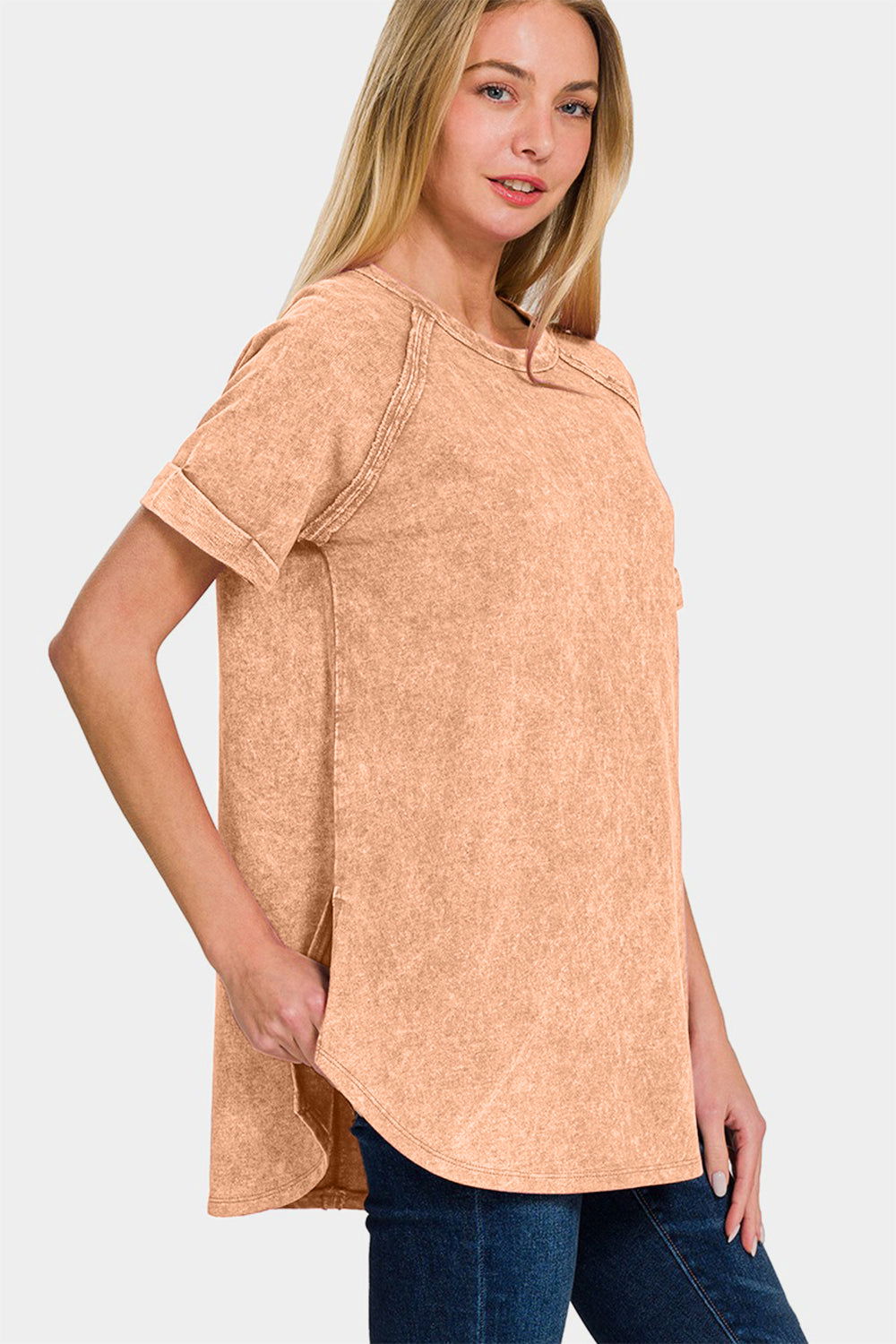 Zenana Heathered Round Neck Short Sleeve Top us.meeeshop - 