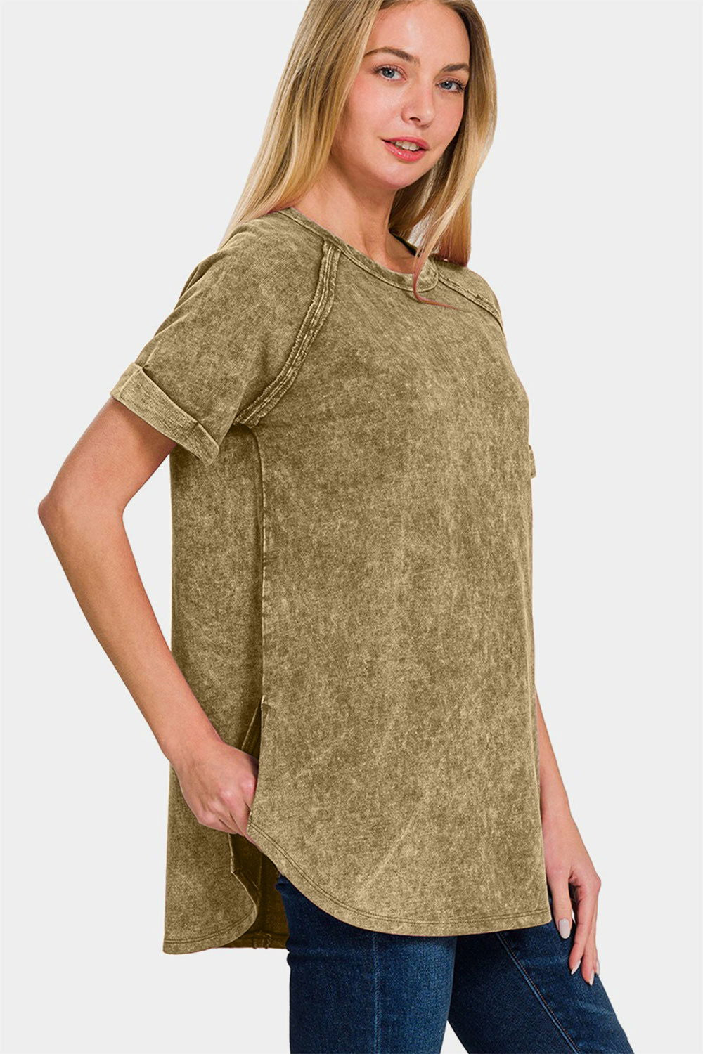 Zenana Heathered Round Neck Short Sleeve Top us.meeeshop - 