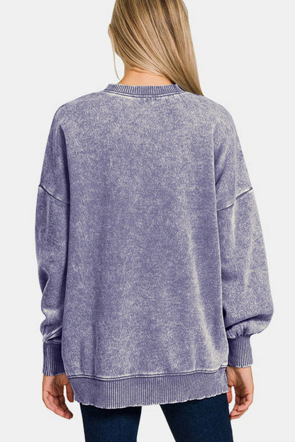 Zenana High-Low Acid Wash Fleece Sweatshirt In Mauve us.meeeshop - 