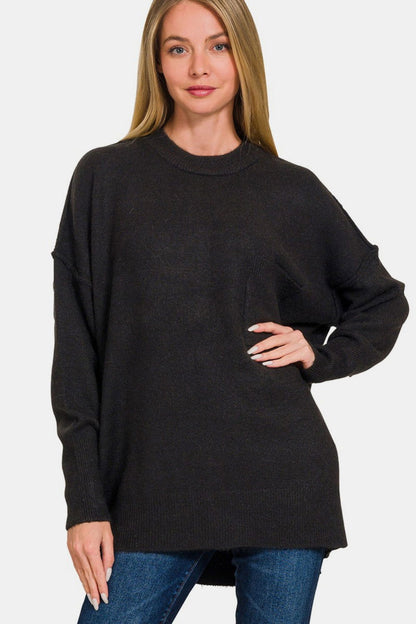 Zenana High-Low Hem Drop Shoulder Sweater us.meeeshop - 