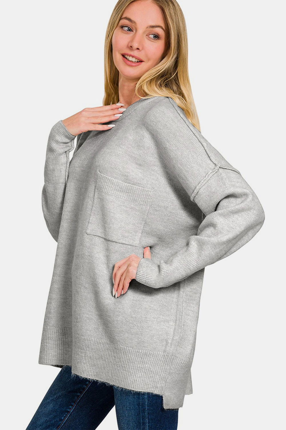 Zenana High-Low Hem Drop Shoulder Sweater us.meeeshop - 