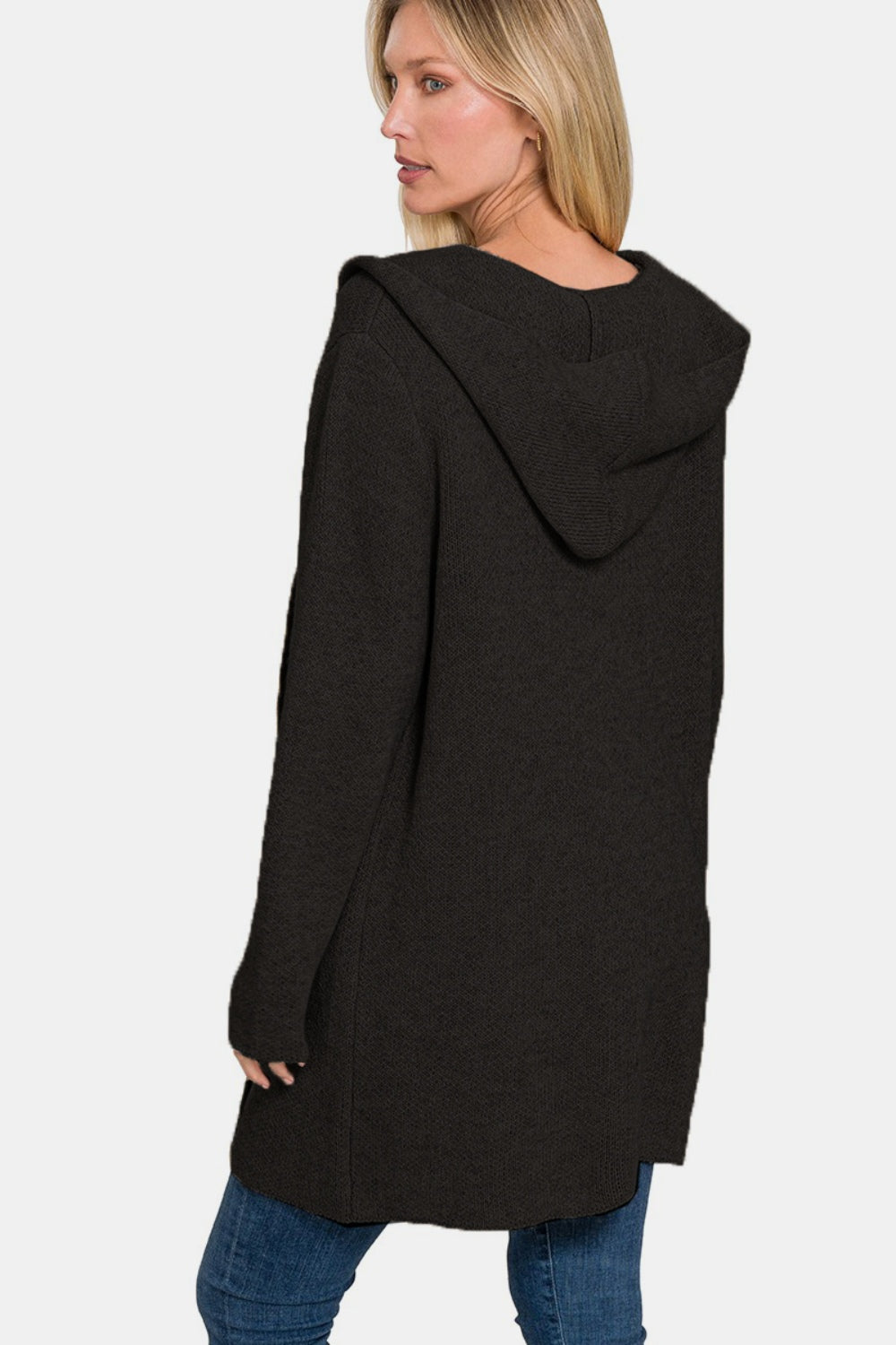 Zenana Hooded Open Front Sweater Cardigan us.meeeshop - 