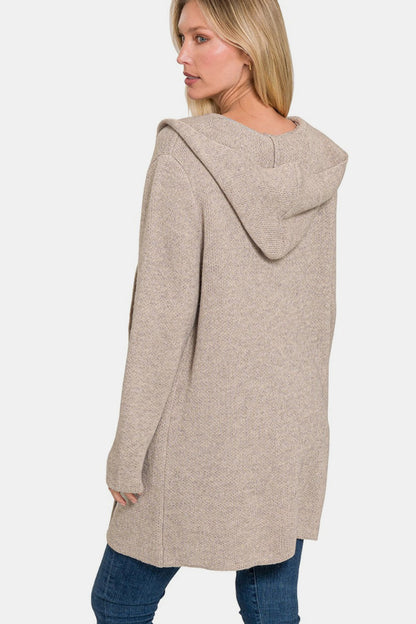 Zenana Hooded Open Front Sweater Cardigan us.meeeshop - 