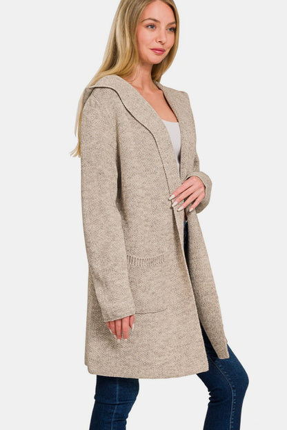 Zenana Hooded Open Front Sweater Cardigan us.meeeshop - Shirts & Tops