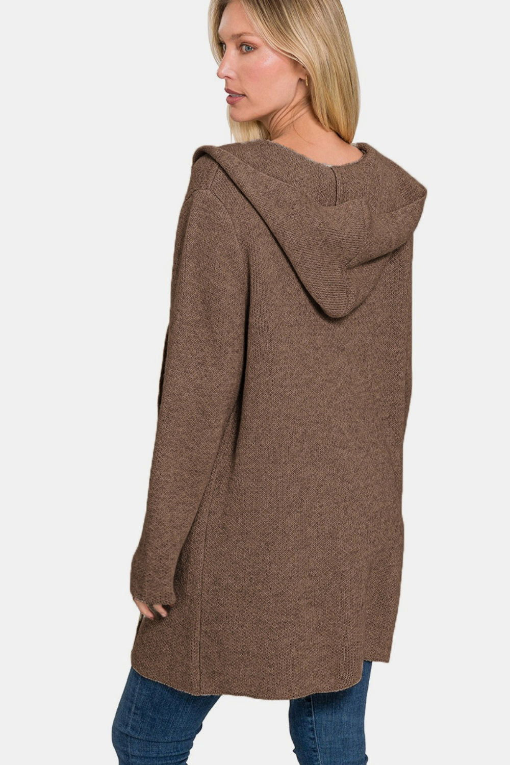 Zenana Hooded Open Front Sweater Cardigan us.meeeshop - 