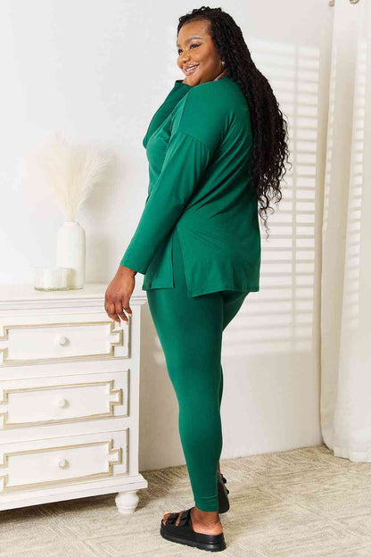 Zenana Lazy Days Long Sleeve Top and Leggings Set in Green us.meeeshop - 