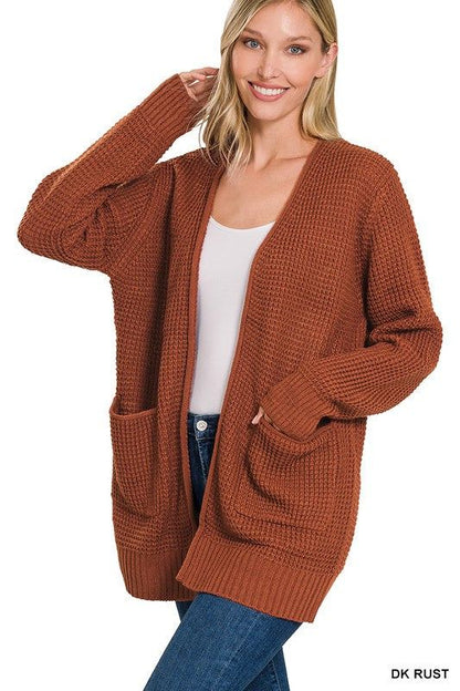 Zenana Low Gauge Waffle Open Cardigan Sweater us.meeeshop - 