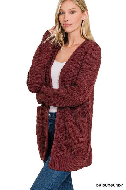 Zenana Low Gauge Waffle Open Cardigan Sweater us.meeeshop - 