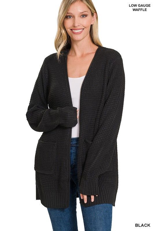 Zenana Low Gauge Waffle Open Cardigan Sweater us.meeeshop - 