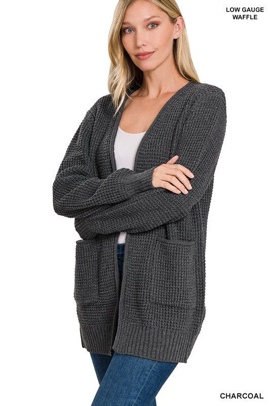 Zenana Low Gauge Waffle Open Cardigan Sweater us.meeeshop - 