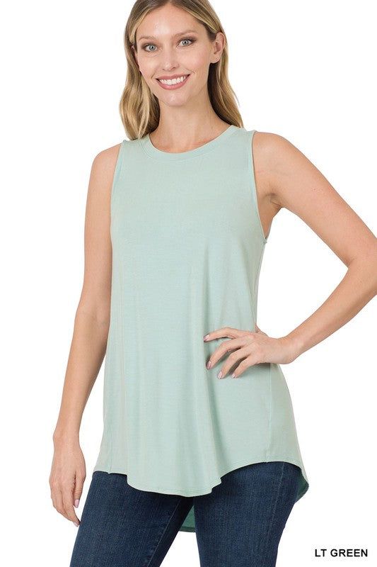 Zenana Luxe Rayon Sleeveless Round Neck Hi-Low Hem Top us.meeeshop - 