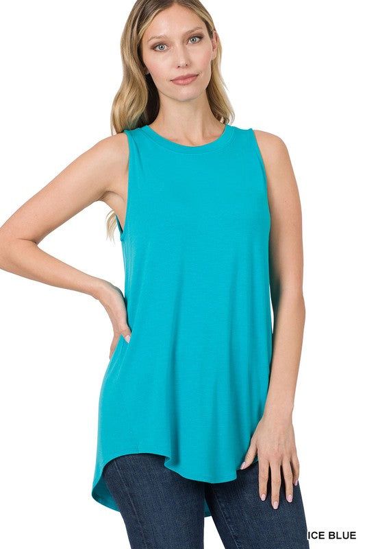 Zenana Luxe Rayon Sleeveless Round Neck Hi-Low Hem Top us.meeeshop - 