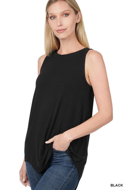 Zenana Luxe Rayon Sleeveless Round Neck Hi-Low Hem Top us.meeeshop - 