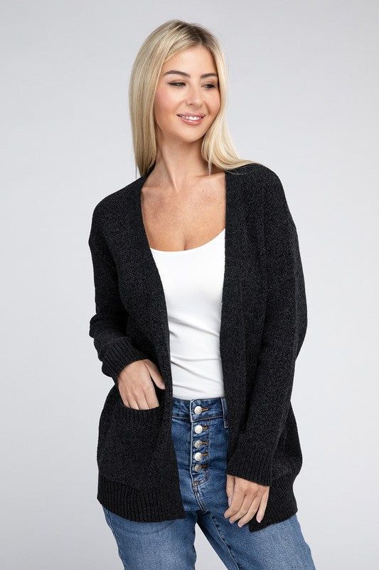 Zenana Melange Open Front Sweater Cardigan us.meeeshop - 