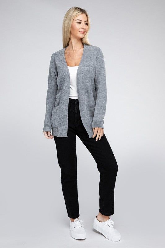 Zenana Melange Open Front Sweater Cardigan us.meeeshop - 