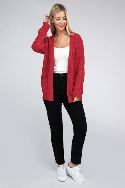 Zenana Melange Open Front Sweater Cardigan us.meeeshop - 